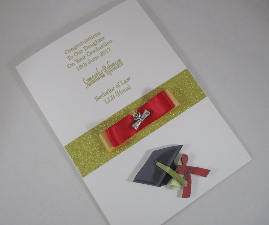 Graduation 3D Greeting Card, mortar board,trinket scroll,personalised,daughter