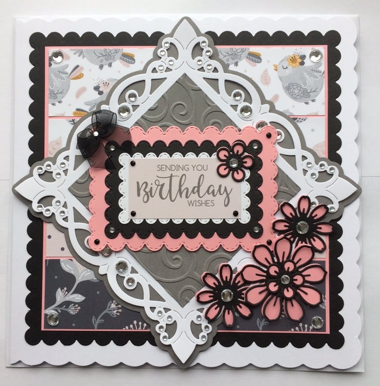 Sending You Birthday Wishes Card Vintage Shabby Chic Flowers 3D Luxury Handmade 