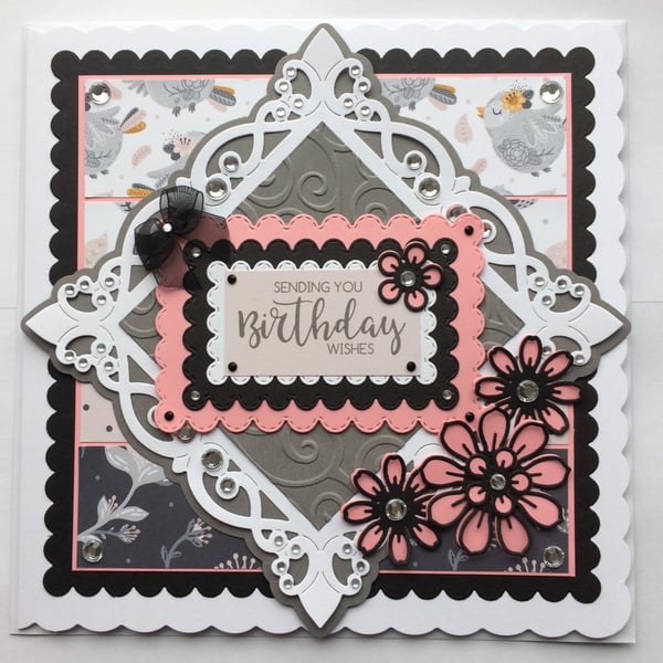 Sending You Birthday Wishes Card Vintage Shabby Chic Flowers 3D Luxury Handmade 