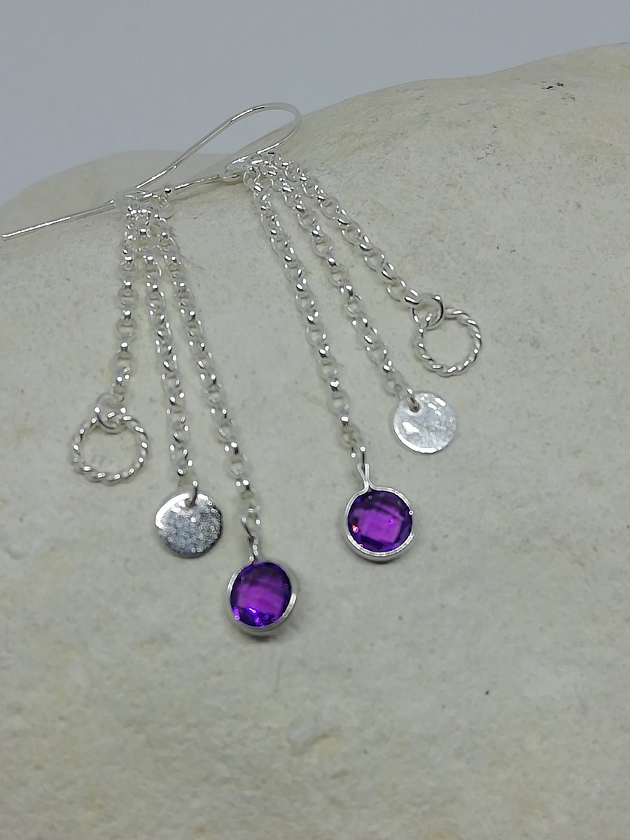 Trio of Chains with Amethysts Earrings