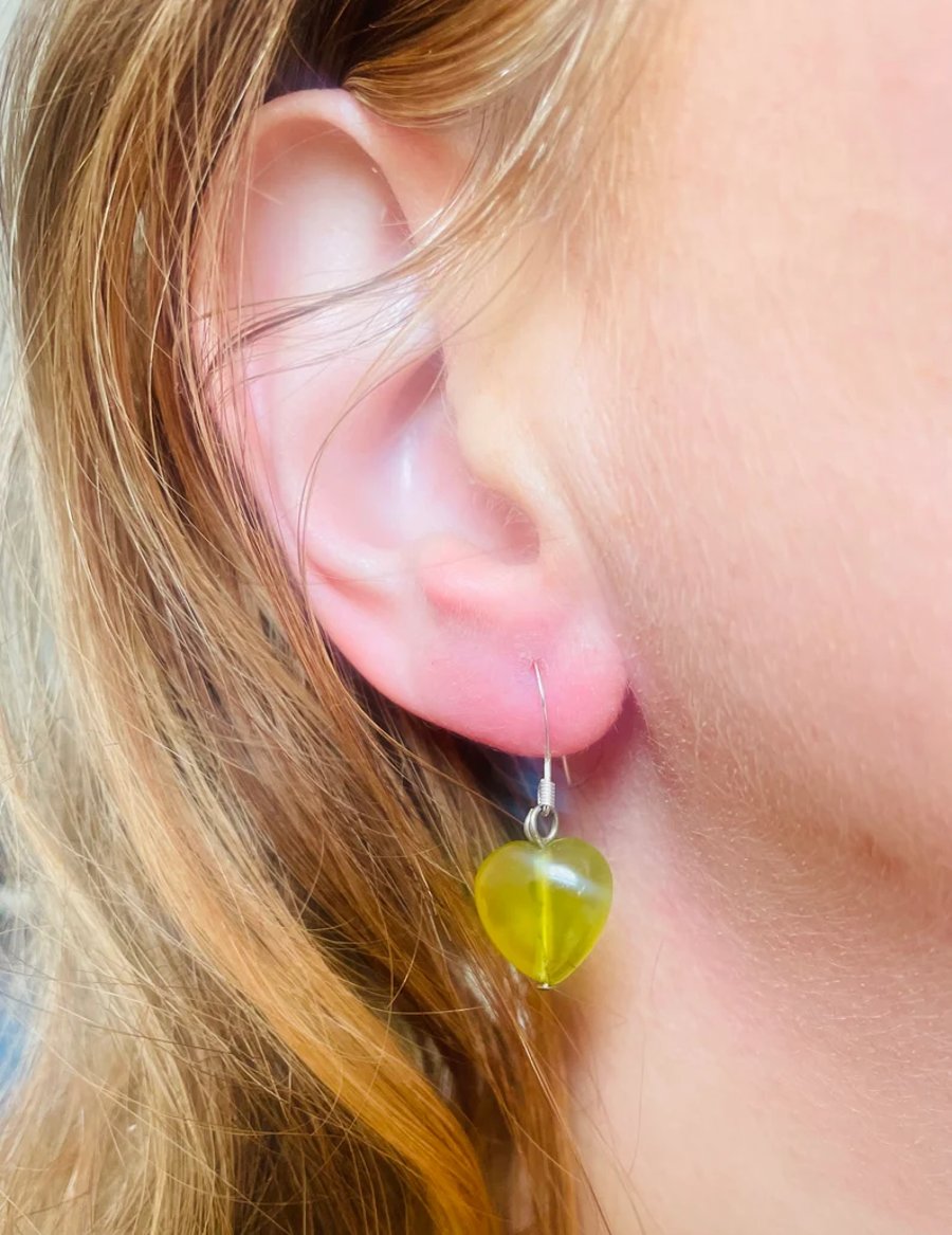 Jade Puffed Heart Drop Earrings 