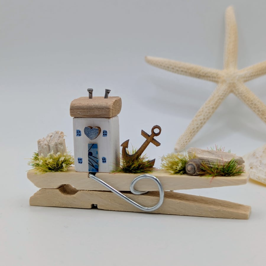 Coastal Peg Cottage - Tiny Handmade Wooden Cottage Decoration 