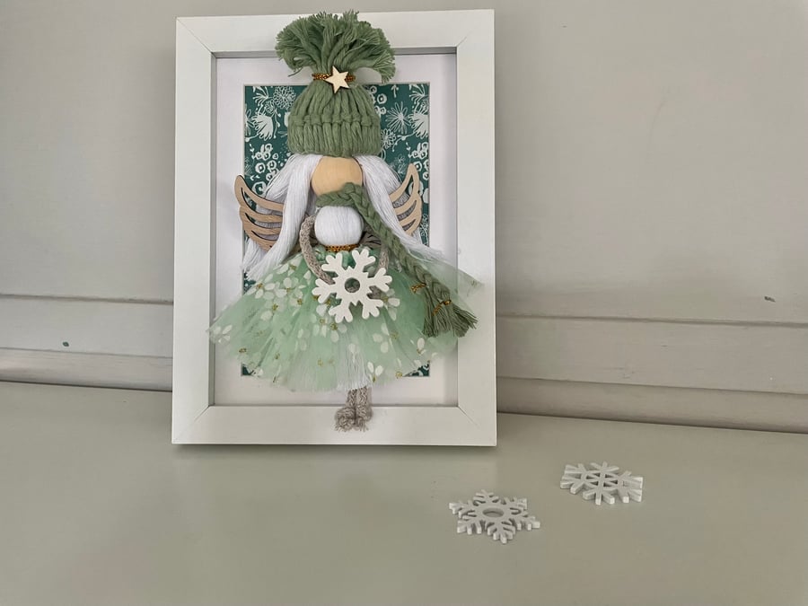 Angel , nursery decor ,snow angel, macrame snow angel in a frame, 