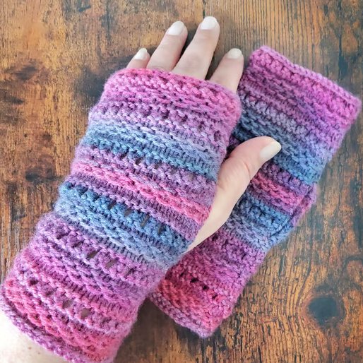 Purple Multicoloured Hand Knitted Fingerless Mitts