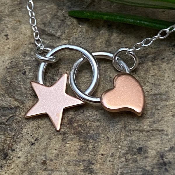 Sweetheart Star Copper and Sterling Silver Necklace Small ©2022