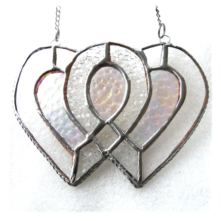 Entwined Heart Suncatcher Stained Glass Silver 25th Wedding 052