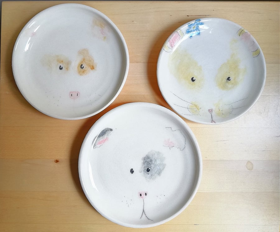Hand made ceramic guinea-pig or hamster plate nursery wall art Seconds Sunday