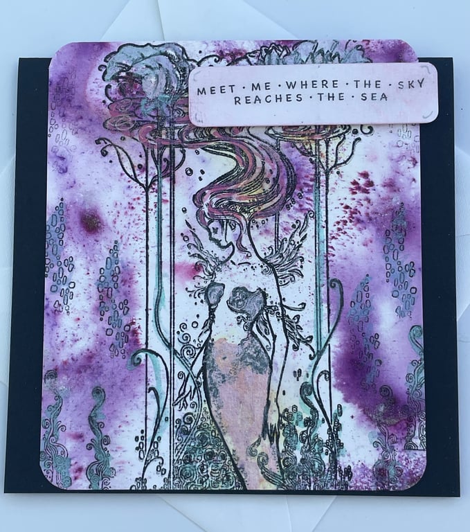 Meet me where the sky reaches the sea blank greetings card