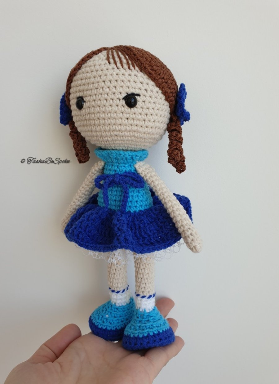 SALE Handmade crochet ballerina doll in a blue dress 