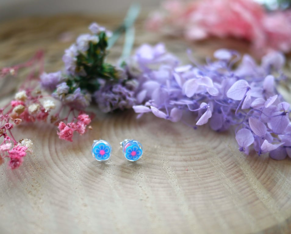 Polymer Clay and Resin Floral Earrings with Sterling Silver