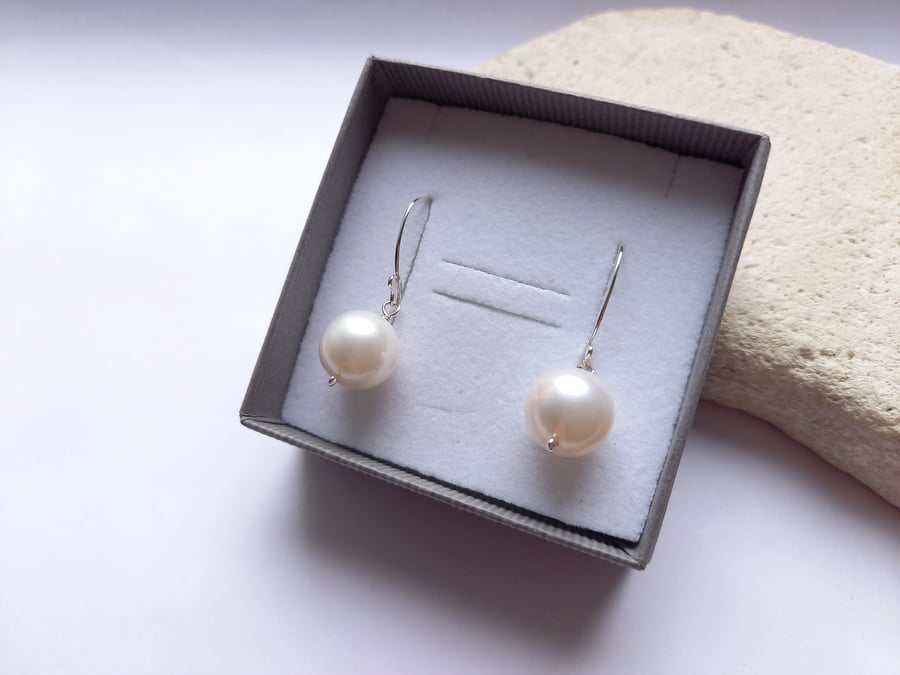 Top Notch White Freshwater Pearls with Sterling Silver Hooks