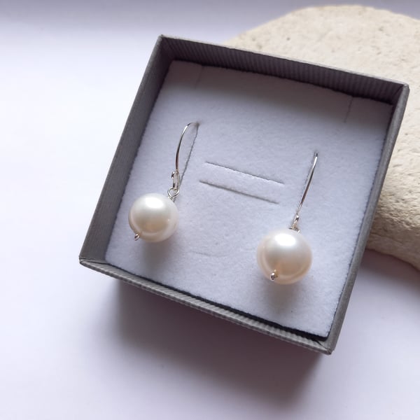 Top Notch White Freshwater Pearls with Sterling Silver Hooks