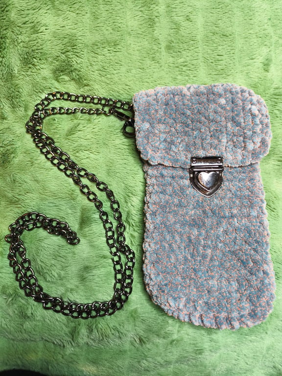Mini Cross-Body Bag: Grey & Orange Tweed with Black Chain