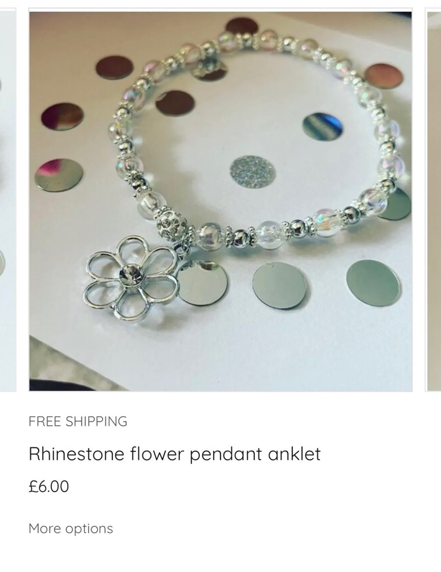 Rhinestone flower pendant anklet adults children toddler sizes ab crystal bead