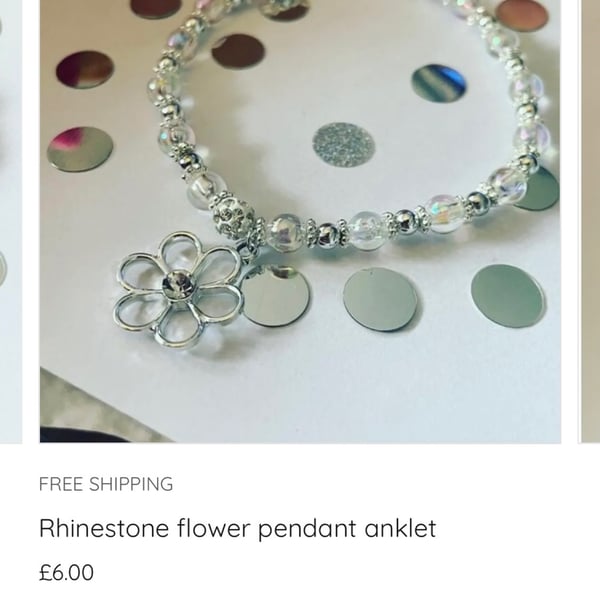Rhinestone flower pendant anklet adults children toddler sizes ab crystal bead