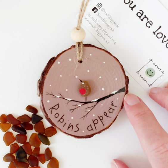 Sea Glass Christmas Robin Decoration, Beach Glass Xmas Ornaments