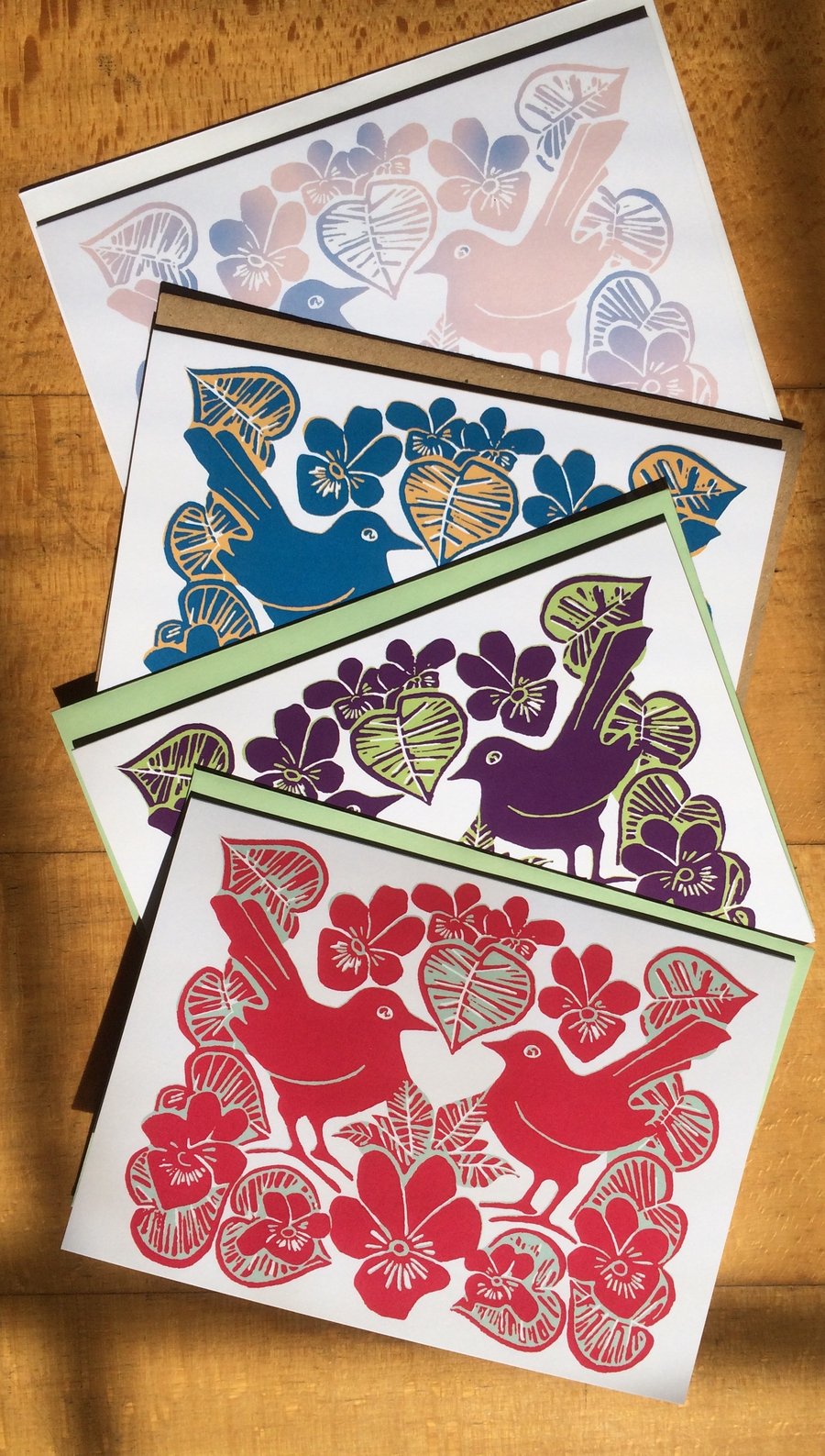 Pk of 4 Violets & Love Birds Cards