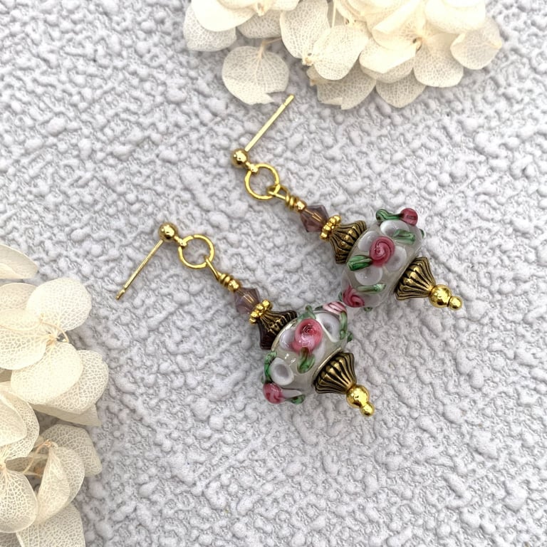 Venetian Murano Glass Vintage Style Drop Earrings