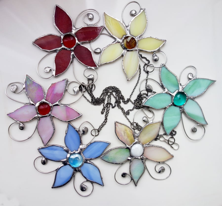 Garland of Stained Glass Lilies. Mothering Sunday Gift.  Home and Garden Decor