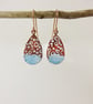 Teardrop Enamel and Textured Copper Dangle Earrings - Image 2