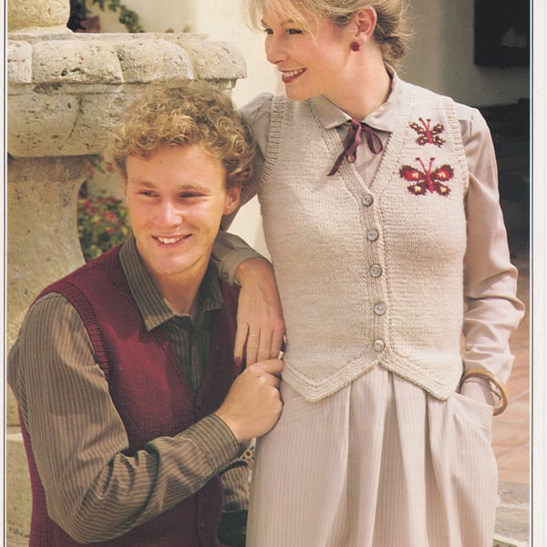 Vintage Knitting Pattern B1867: from Patons, Unisex Waistcoat with Intarsia