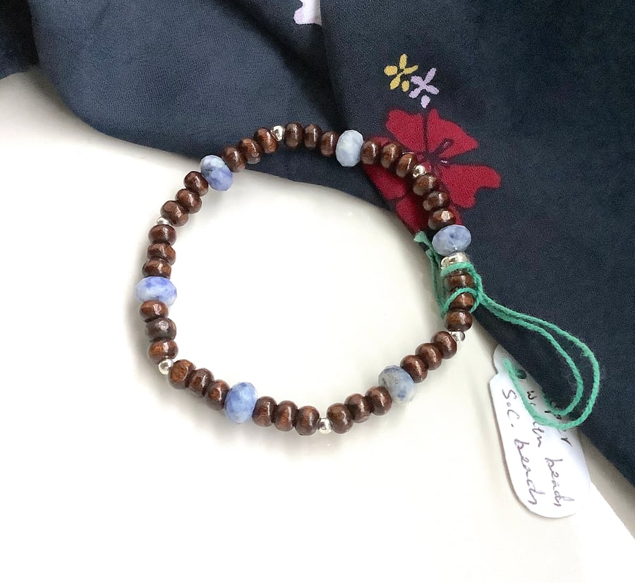 Blue Jasper and wooden bead earthy colours bracelet