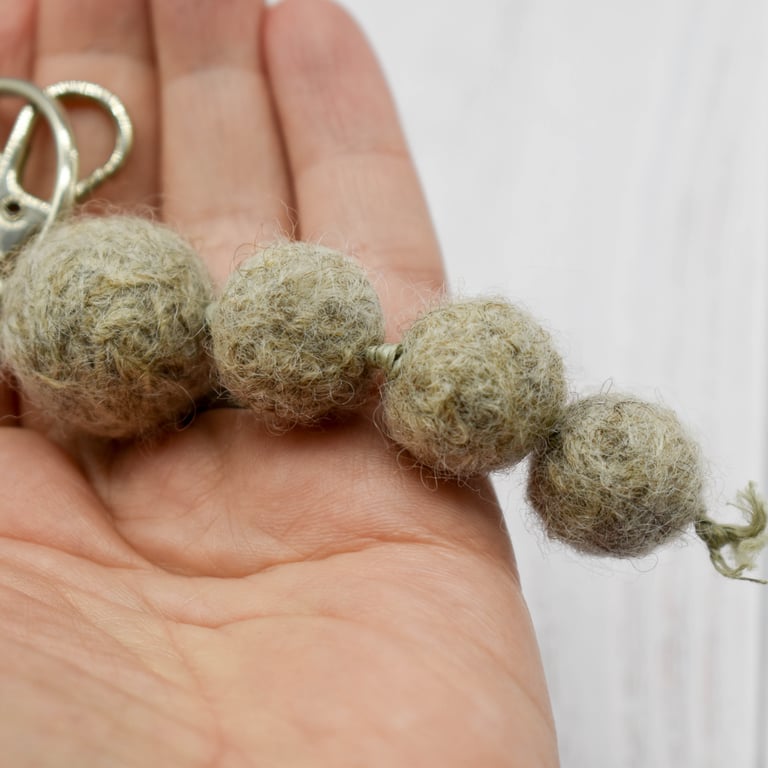 Felted bead Bag Charm - Key Ring Beige