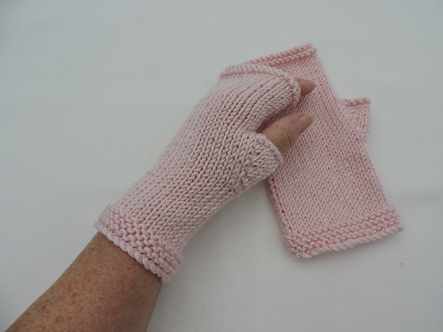 Sale  Knitted Fingerless Mittens for Adults Pastel Pink