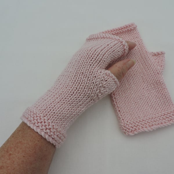 Sale  Knitted Fingerless Mittens for Adults Pastel Pink