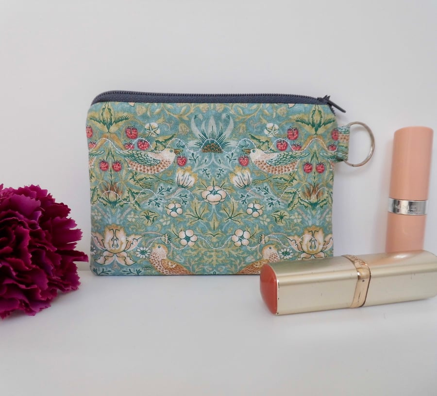 SOLD Coin purse in William Morris mini strawberry thief aqua