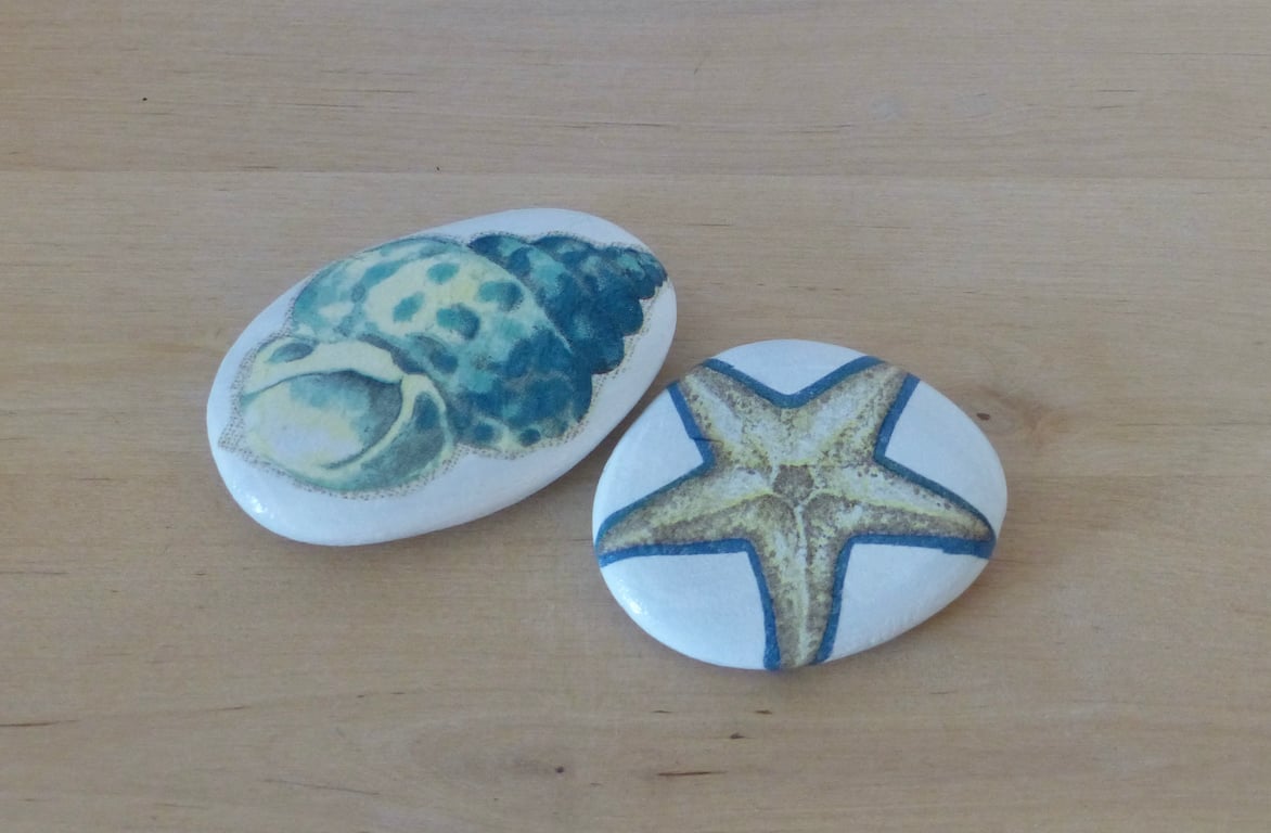 Decoupaged 'Shell & Starfish' Pebbles
