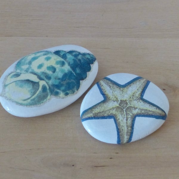 Decoupaged 'Shell & Starfish' Pebbles
