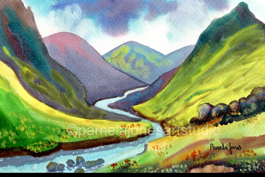 Scottish Highlands, Original Painting, Landscape, Painting,in 14 x 11'' Mount
