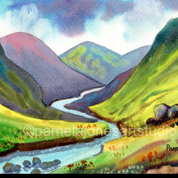 Scottish Highlands, Original Painting, Landscape, Painting,in 14 x 11'' Mount
