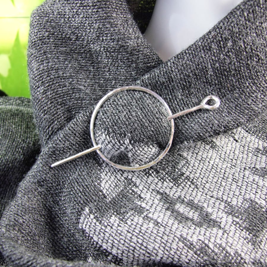 Shawl Pin, Sterling Silver Circle and Pin for Scarf, Shawl, Cardi or Wrap