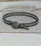 Labradorite and metallic grey leather bracelet with button fastener  - Image 4