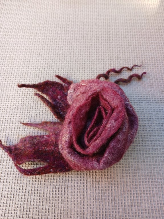 Handmade Felted Wool Flower Brooch
