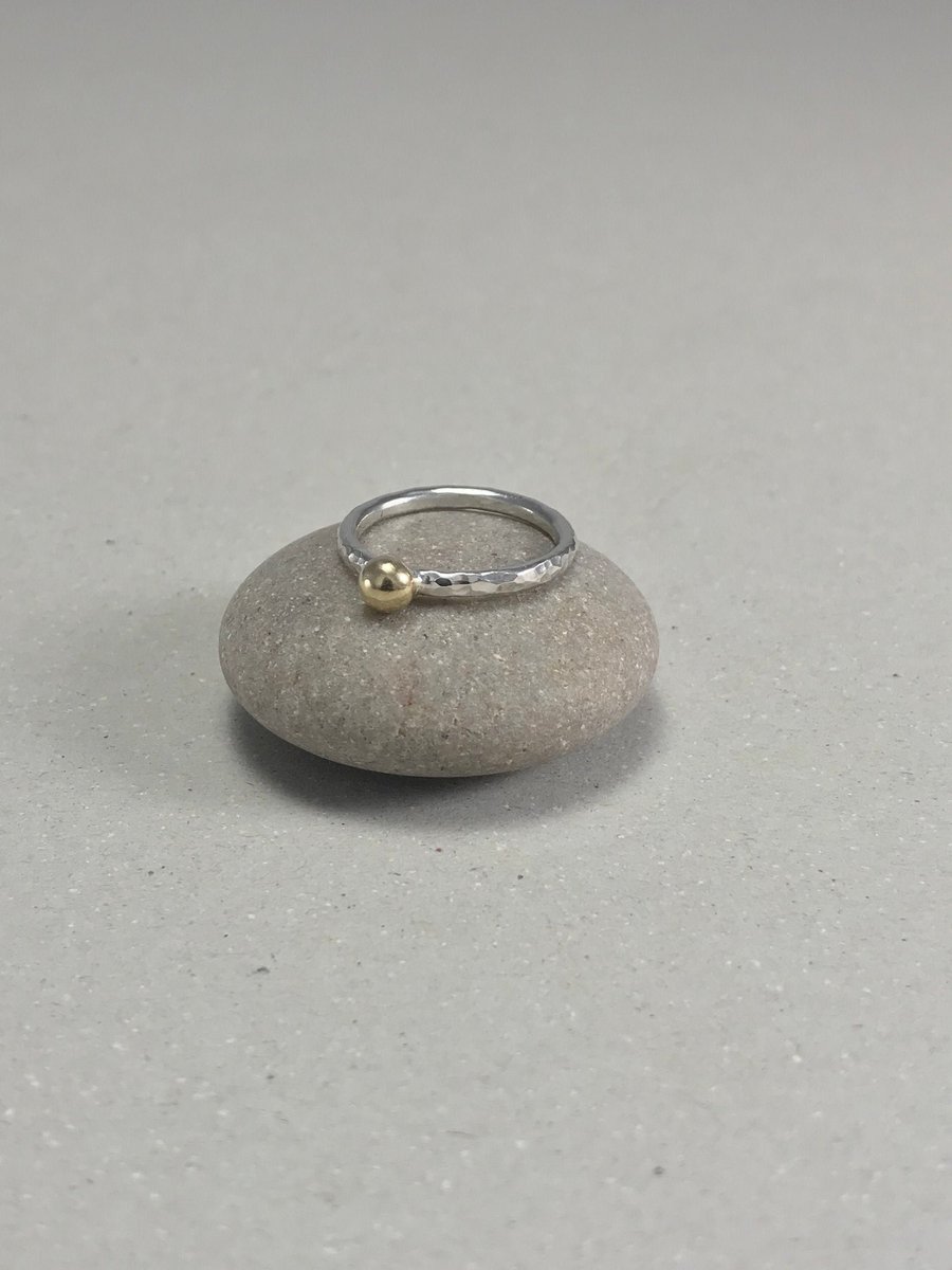9ct Yellow Gold Pebble Hammered Sterling Silver Stacking Ring
