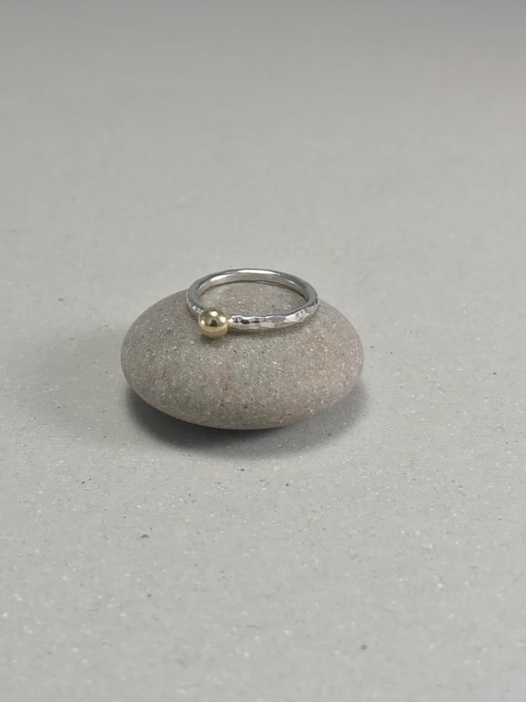 9ct Yellow Gold Pebble Hammered Sterling Silver Stacking Ring