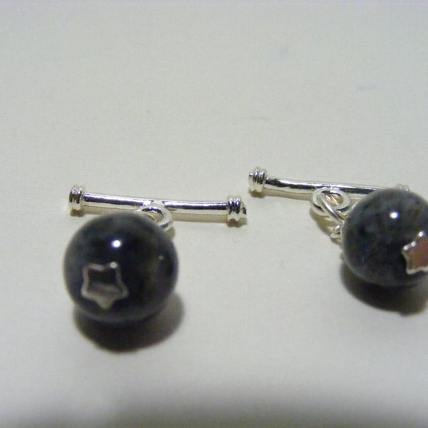   Black Larvakite Gemstone Cuff Links