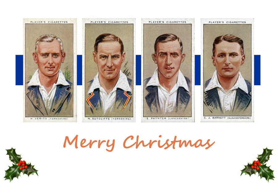 Cricket vintage 1934 design Christmas card. Design 2. Verity, Sutcliffe, Paynter