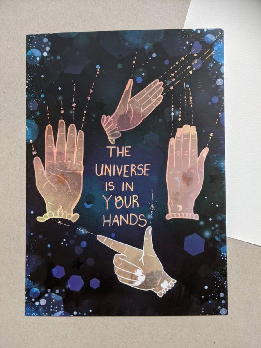 The Universe is in Your Hands Illustrated A5 Art Postcard