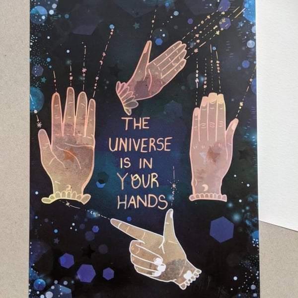 The Universe is in Your Hands Illustrated A5 Art Postcard