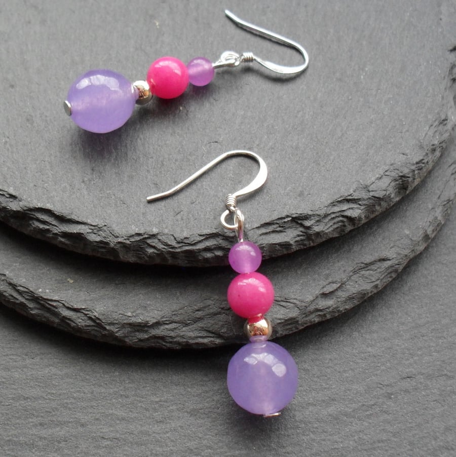 Lilac and Bright Pink Semi Precious Gemstone Earrings