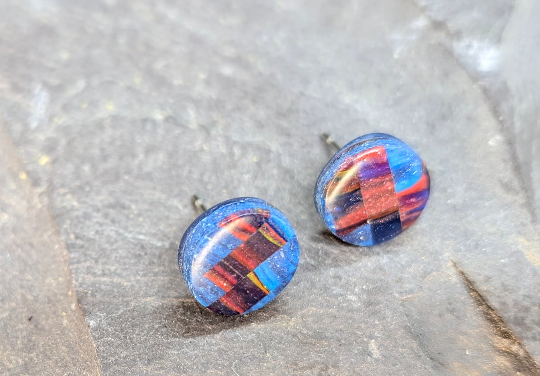 galaxy blue and red stud earrings