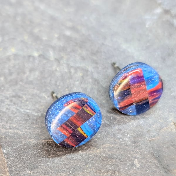 galaxy blue and red stud earrings