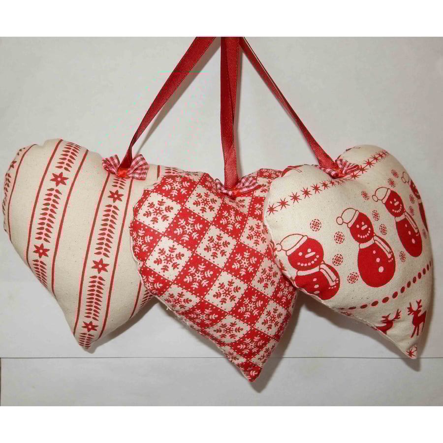 Christmas heart decorations -set of three Scandi style