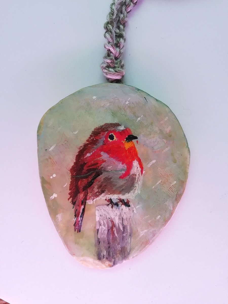 Robin painted hanging shell.