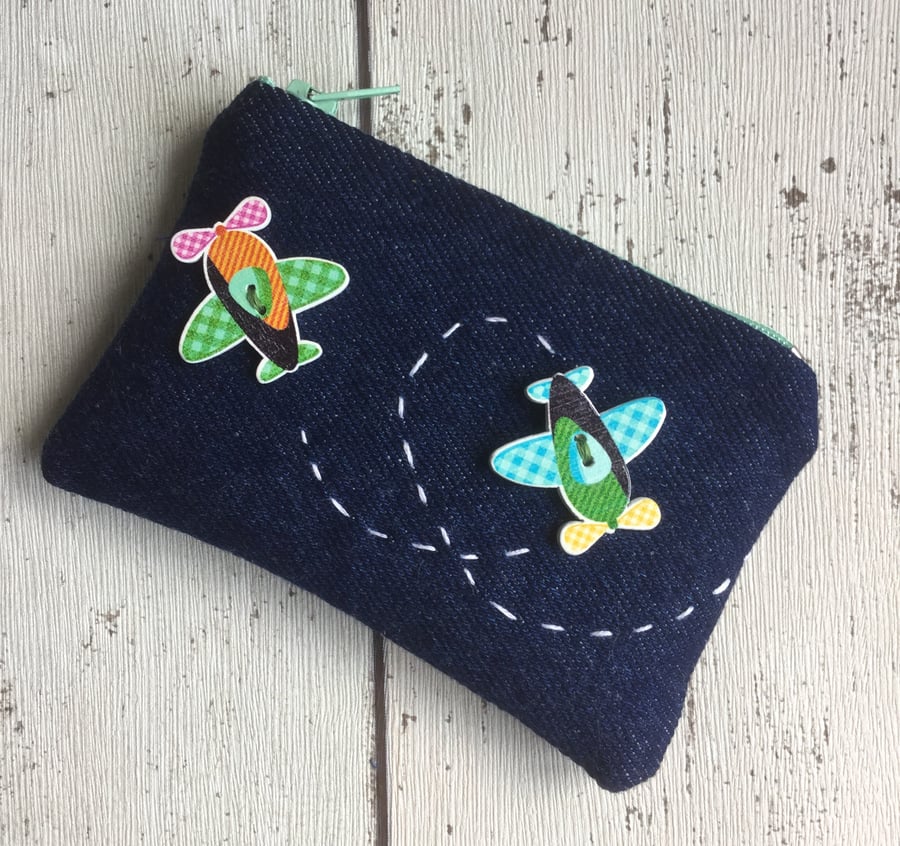 Coin Purse with Aeroplane Button Embellishment