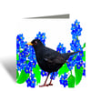 Blackbird in Forget Me Nots, Blue Flowers Greeting Card
